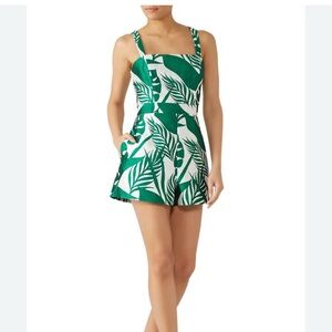 Hutch Romper - Green & White Palms/tropical Strap or Strapless   size 6